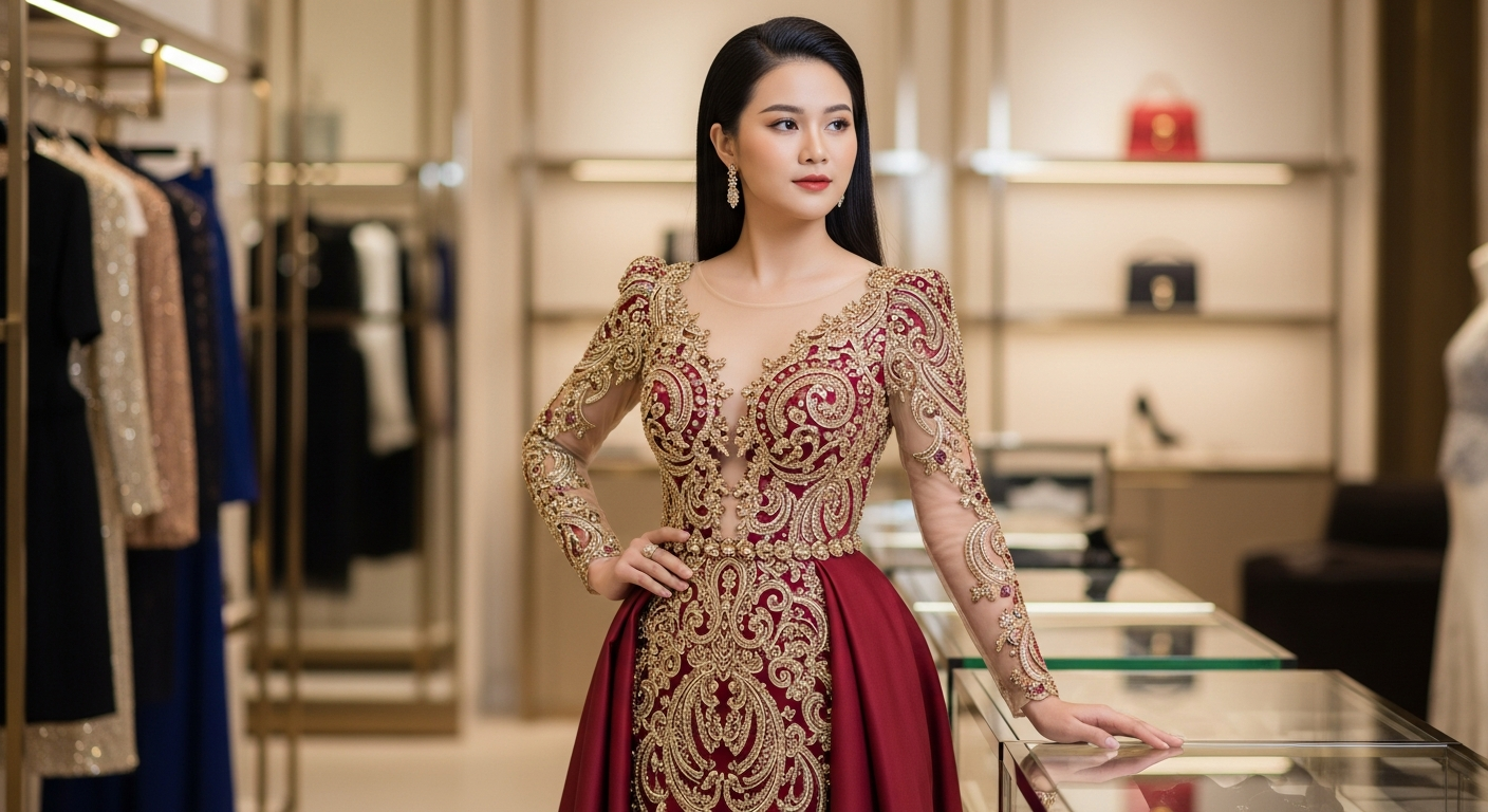 Váy dạ hội đỏ burgundy