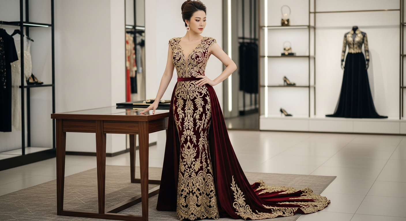 Váy dạ hội vàng champagne